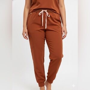 Figs Women's Rust Joggers with Pink Drawstring